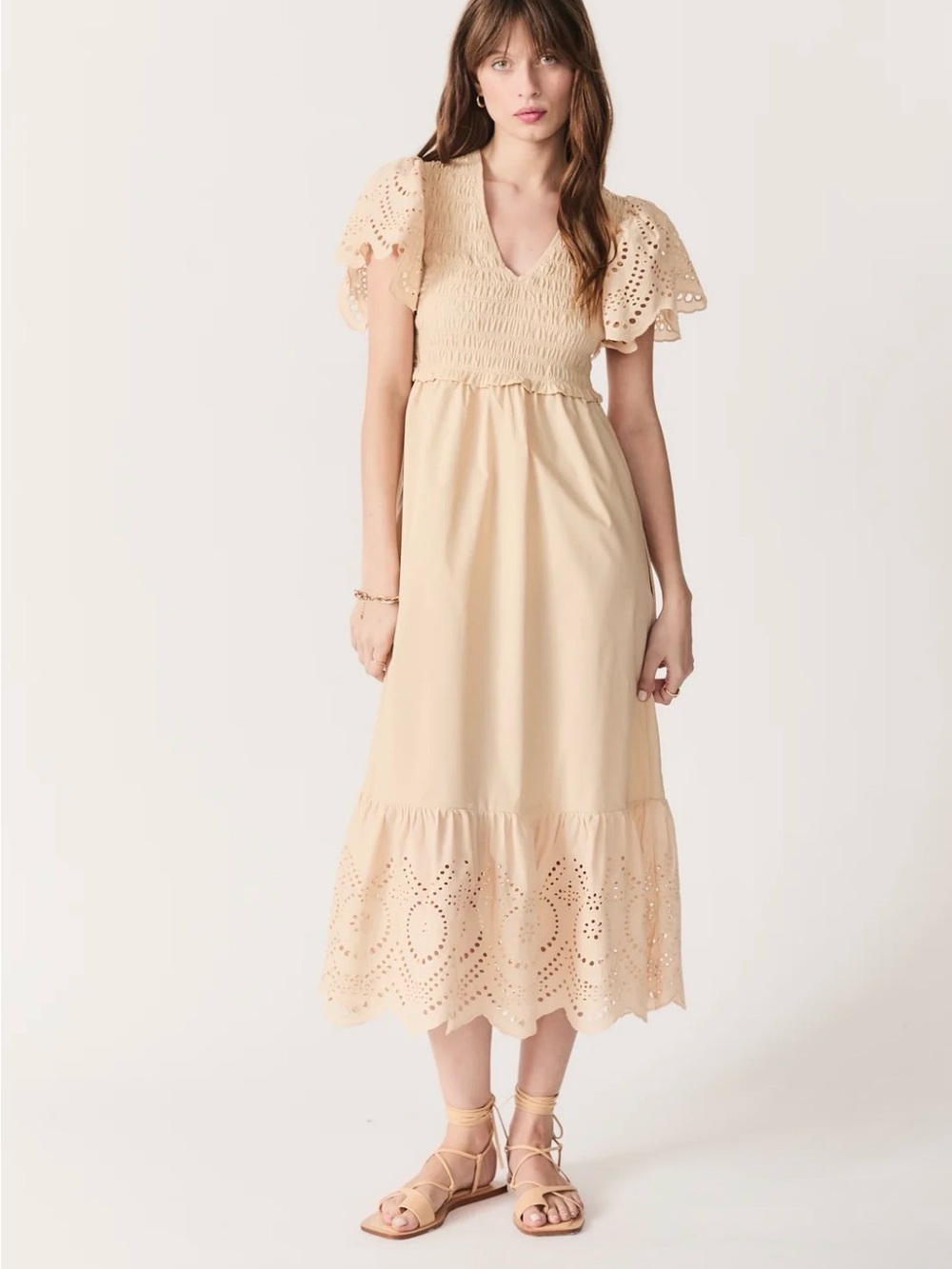 Deluc Avis Beige Cream Dress Size XS Midi Eyelet $ 139